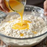 Farine mescolate mentre si aggiunge fino a omogeneità.