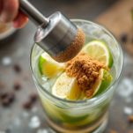 Pestello che schiaccia lime e zucchero.