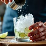 Bicchiere riempito di ghiaccio tritato.