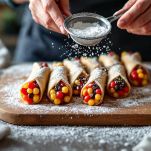 Cannoli decorati con zucchero e canditi.