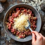 Terrina con ripieno di carne e formaggio.