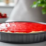 Cheesecake con copertura di crema alle fragole.