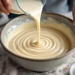 Impasto per donut lavorato con spatola su ciotola.