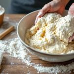 Impasto liscio e compatto lavorato a mano in ciotola.