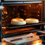 Friselle dorate appena sfornate su teglia da forno.