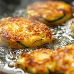 Frittelle dorate adagiate su carta assorbente.