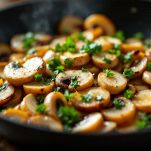 Funghi trifolati in padella con prezzemolo fresco.