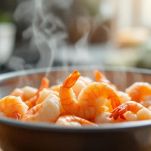 Mazzancolle bollite in pentola d’acqua.