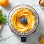 Mixer con ceci, patate e carote frullati.