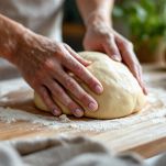 Impasto di krapfen che lievita coperto da telo di stoffa.