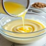 Maionese fatta in casa in ciotola con frusta e limone accanto.