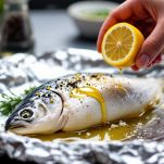 Orate su fogli di alluminio condite con erbe aromatiche, limone e olio extravergine d’oliva