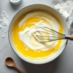 Scodella con tuorli e zucchero montati.