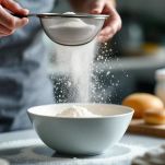 Ingredienti secchi setacciati in scodella.