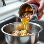 Tonno sminuzzato finemente in ciotola.