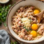 Impasto di tonno e altri ingredienti in ciotola.