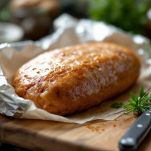 Polpettone di tonno affettato sul piatto.