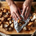 Porcini affettati dopo la pulizia con panno umido.