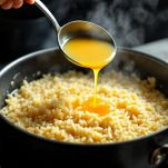 Riso che cuoce con brodo aggiunto gradualmente.