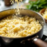 Risotto al radicchio mantecato e guarnito in superficie.