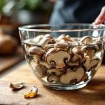 Funghi secchi reidratati in acqua tiepida.