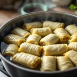 Sarmale stratificati nella pentola e coperti con acqua.