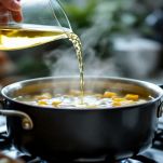 Sarmale in cottura con aggiunta di vino bianco.