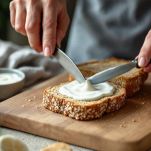 Pane con uno strato uniforme di yogurt.