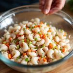 Verdure e tentacoli tritati riuniti in ciotola.