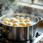 Patate bollite e tagliate a fette.