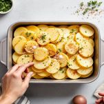 Secondo strato di patate condito.