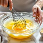 Crema di uova e formaggi preparata in ciotola.