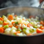 Verdure soffritte insieme alla carne rosolata.