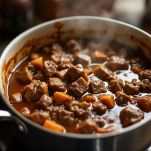 Spezzatino di manzo che cuoce a fuoco lento.