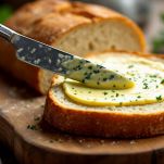 Pane spalmato con burro ammorbidito.