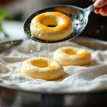 Taralli asciugati su canovaccio dopo bollitura.