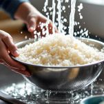 Riso cotto in padella dopo accurato risciacquo.