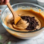 Purea di castagne unita a cioccolato grattugiato e rum.