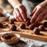 Palline di castagne rotolate nel cacao.