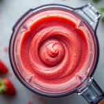 Crema rosa ottenuta da fragole e mascarpone.