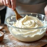 Mascarpone lavorato fino a crema omogenea.