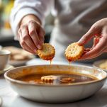 Biscotti bagnati nel caffè per il tiramisù.