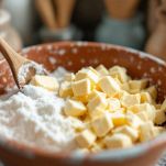 Burro e zucchero lavorati in crema morbida.