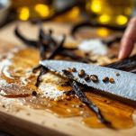 Semi di vaniglia e olio aggiunti al composto.