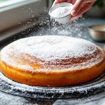 Torta fredda decorata con zucchero a velo.