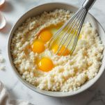 Uova incorporate nel composto di riso.