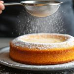 Torta calda rifinita con zucchero a velo.