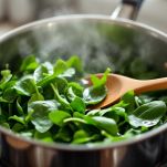 Spinaci lavati in cottura a fiamma dolce.