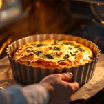 Torta salata in forno a 180 °C per trenta minuti.