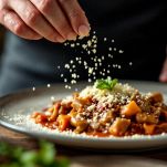 Trippa impiattata con pecorino e menta.